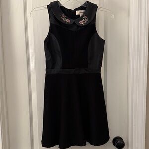 Girls Maddie Black Skater Dress with Floral Embroidery